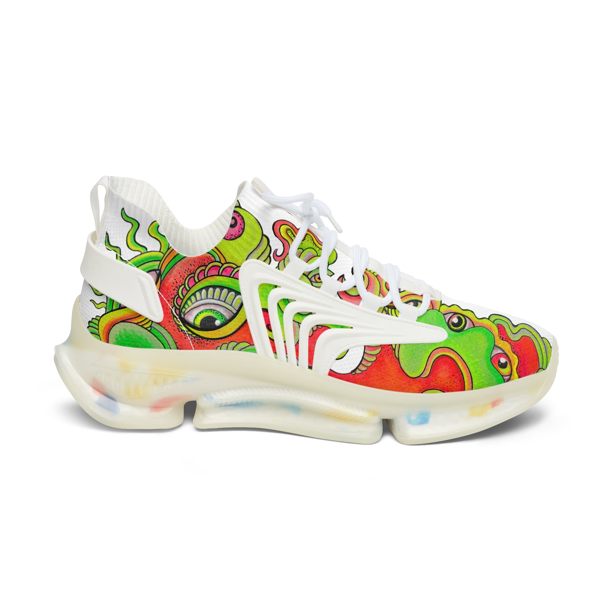 Psychedelic Floral Mesh Sneakers — Women's Colorful Retro Wave Athletic Shoes #d7843555