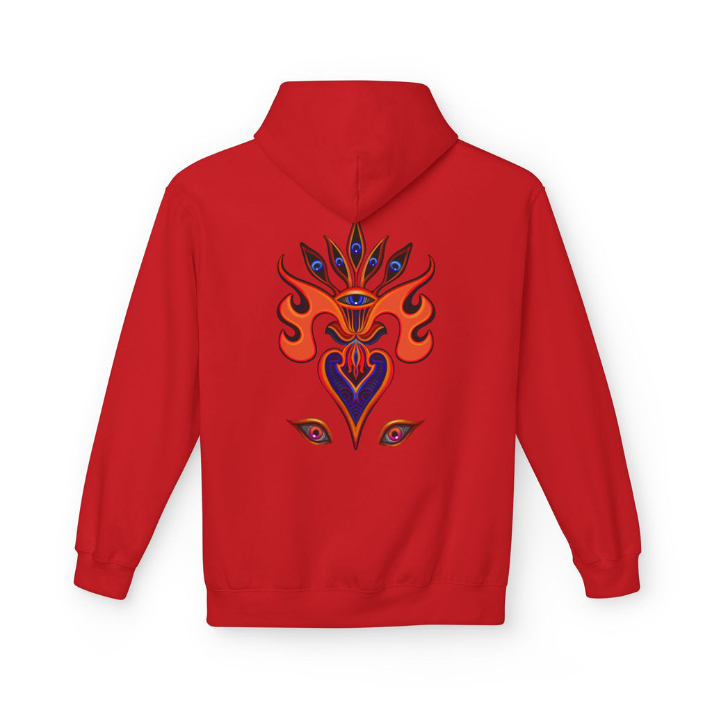 Psychedelic Third-Eye Heart Hoodie | Surreal Eye Motif, Flame Crown