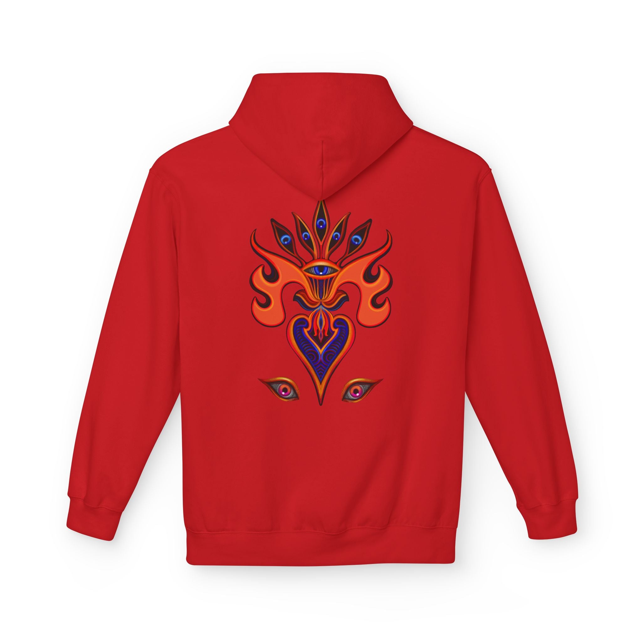 Psychedelic Third-Eye Heart Hoodie | Surreal Eye Motif, Flame Crown