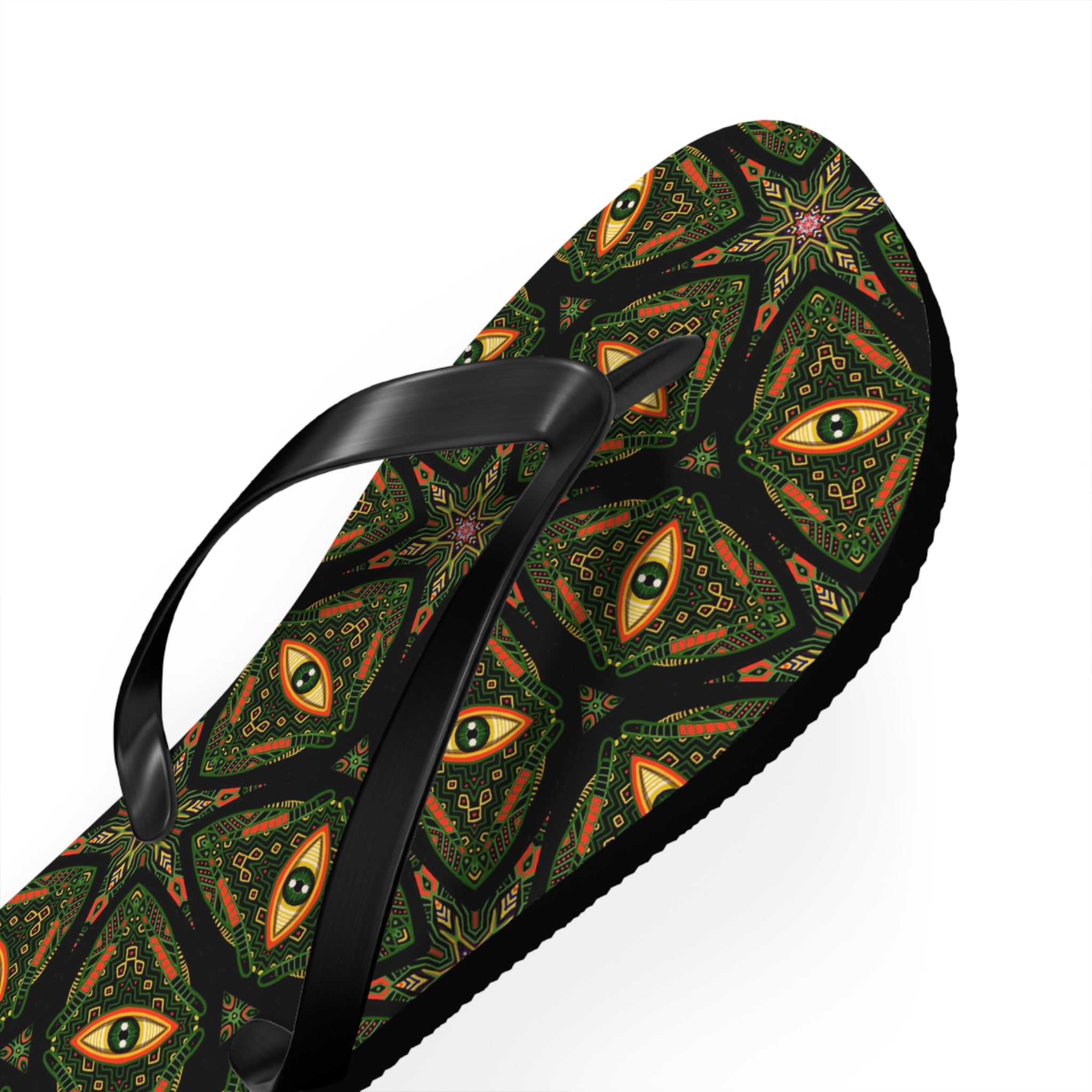 Kaleidoscope Green Pattern Flip Flops — Boho Summer Beach Sandals #k9753