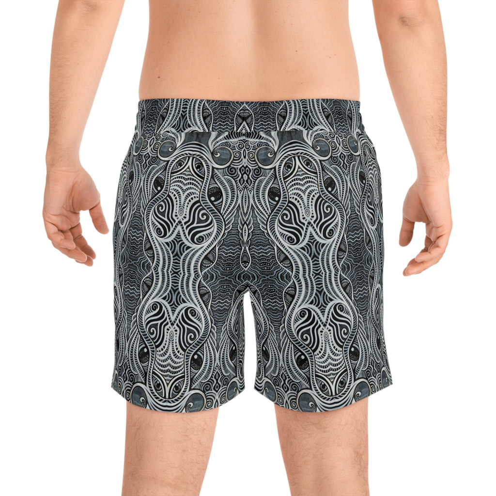 Men's Swim Shorts — Monochrome Nautical Tribal Wave Pattern #h864246
