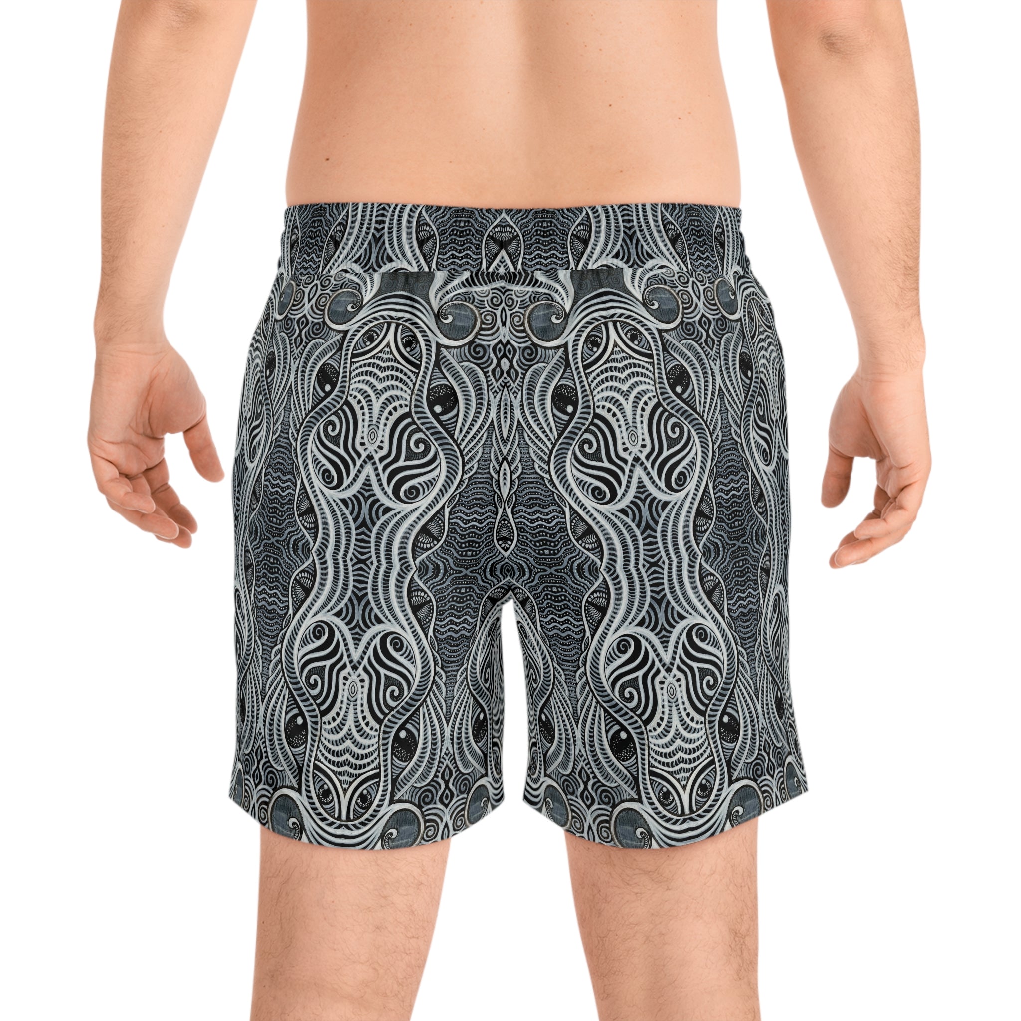 Men's Swim Shorts — Monochrome Nautical Tribal Wave Pattern #h864246