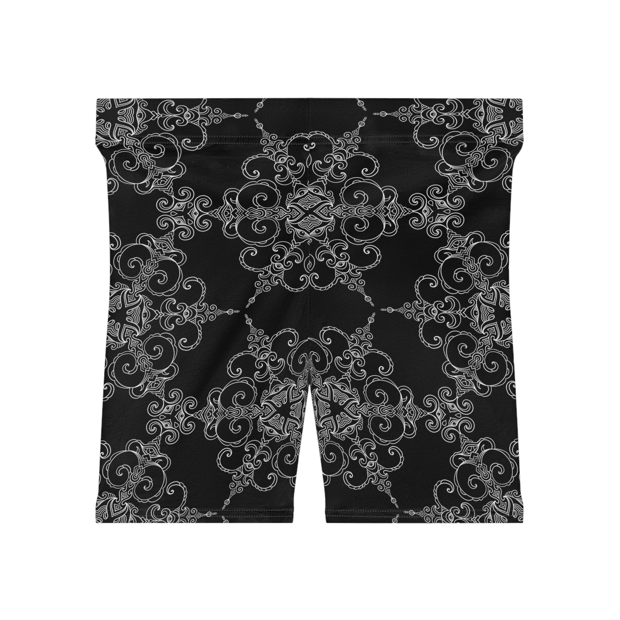 Mandala Lace Biker Shorts — Black Floral Kaleidoscope Women’s Activewear #g65467