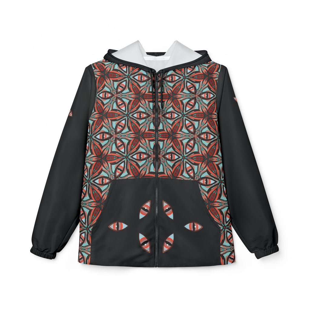 Kaleidoscope Geo Windbreaker Jacket — Patterned Triangle AOP Hooded Windbreaker #s1