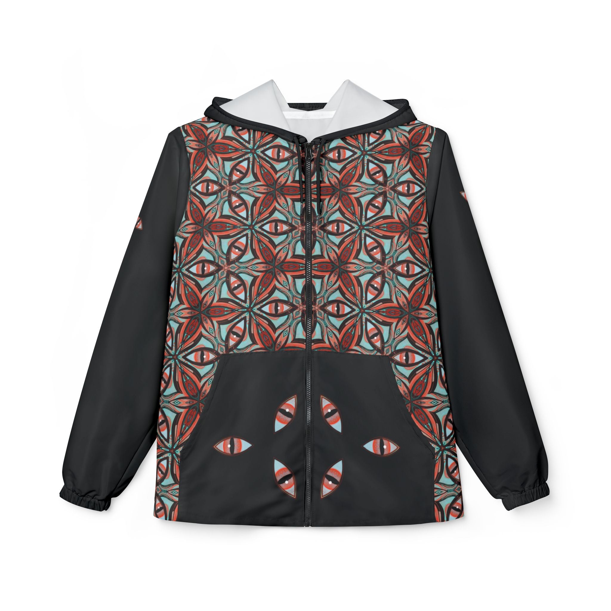 Kaleidoscope Geo Windbreaker Jacket — Patterned Triangle AOP Hooded Windbreaker #s1
