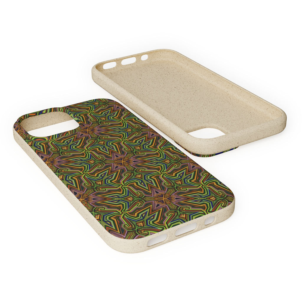 Biodegradable Phone Case — Earthy Green Kaleidoscope Pattern #c3