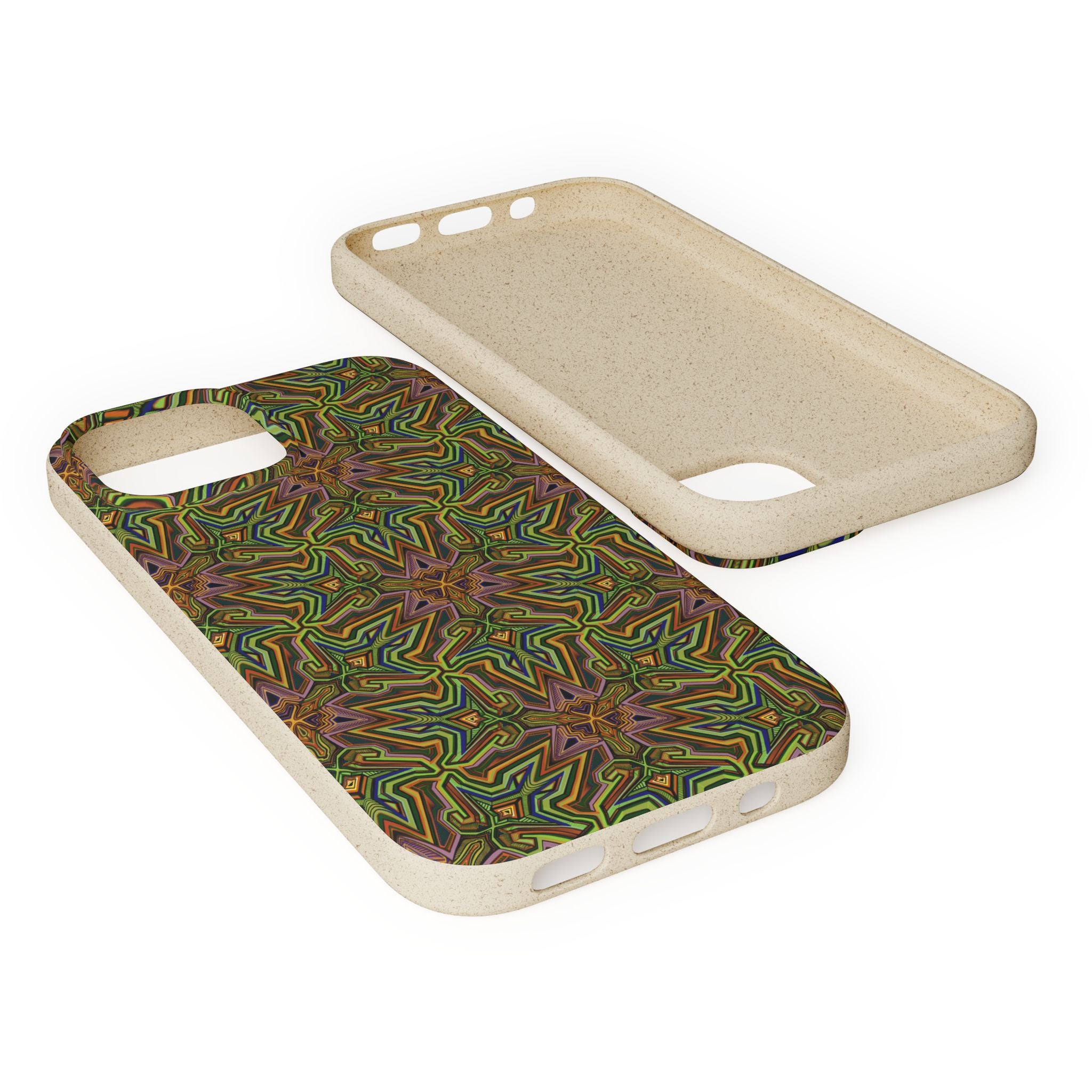 Biodegradable Phone Case — Earthy Green Kaleidoscope Pattern #c3