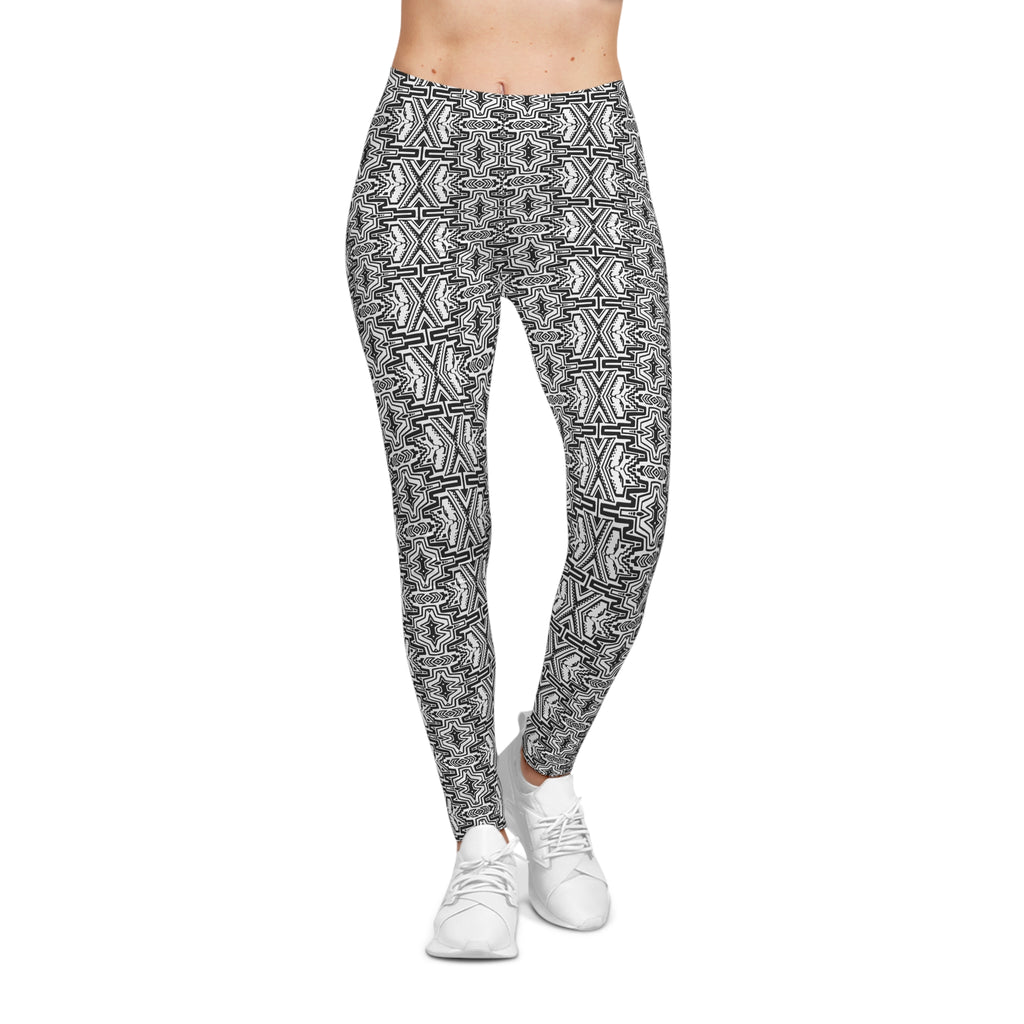 Black & White Geometric Allover Leggings — Patterned Women's Casual Leggings #jh08754