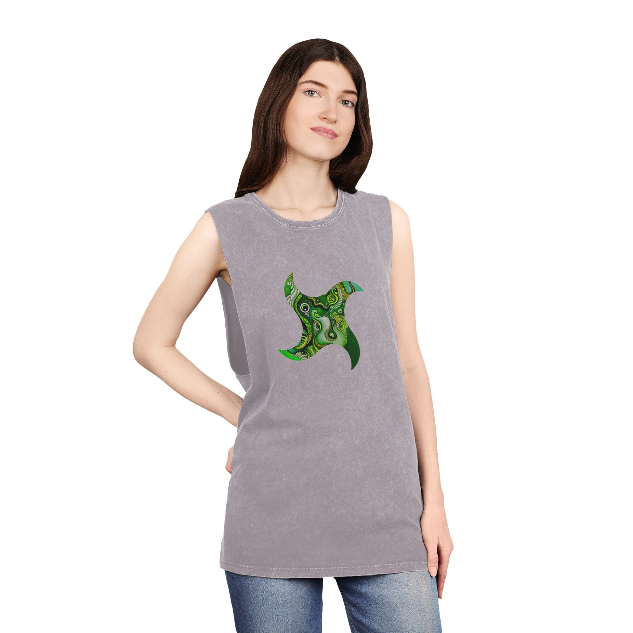 Stonewash Tank Top — Green Psychedelic Keyhole Design #sdf225598
