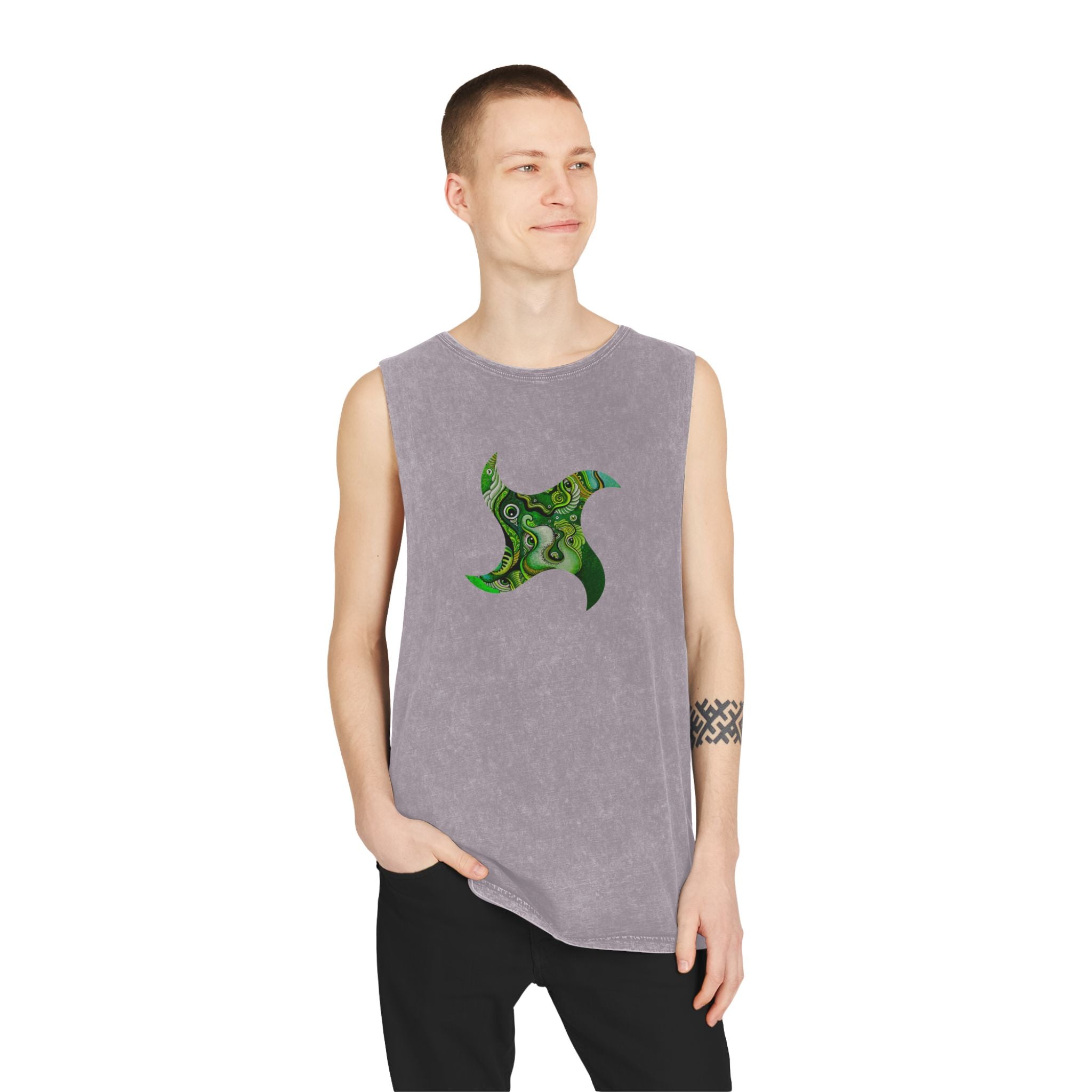 Stonewash Tank Top — Green Psychedelic Keyhole Design #sdf225598