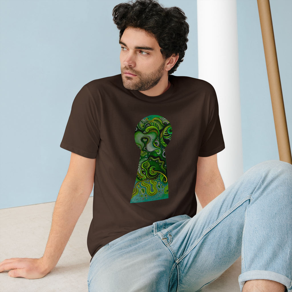 Keyhole Psychedelic T-Shirt — Green Abstract Art Tee #tsg219