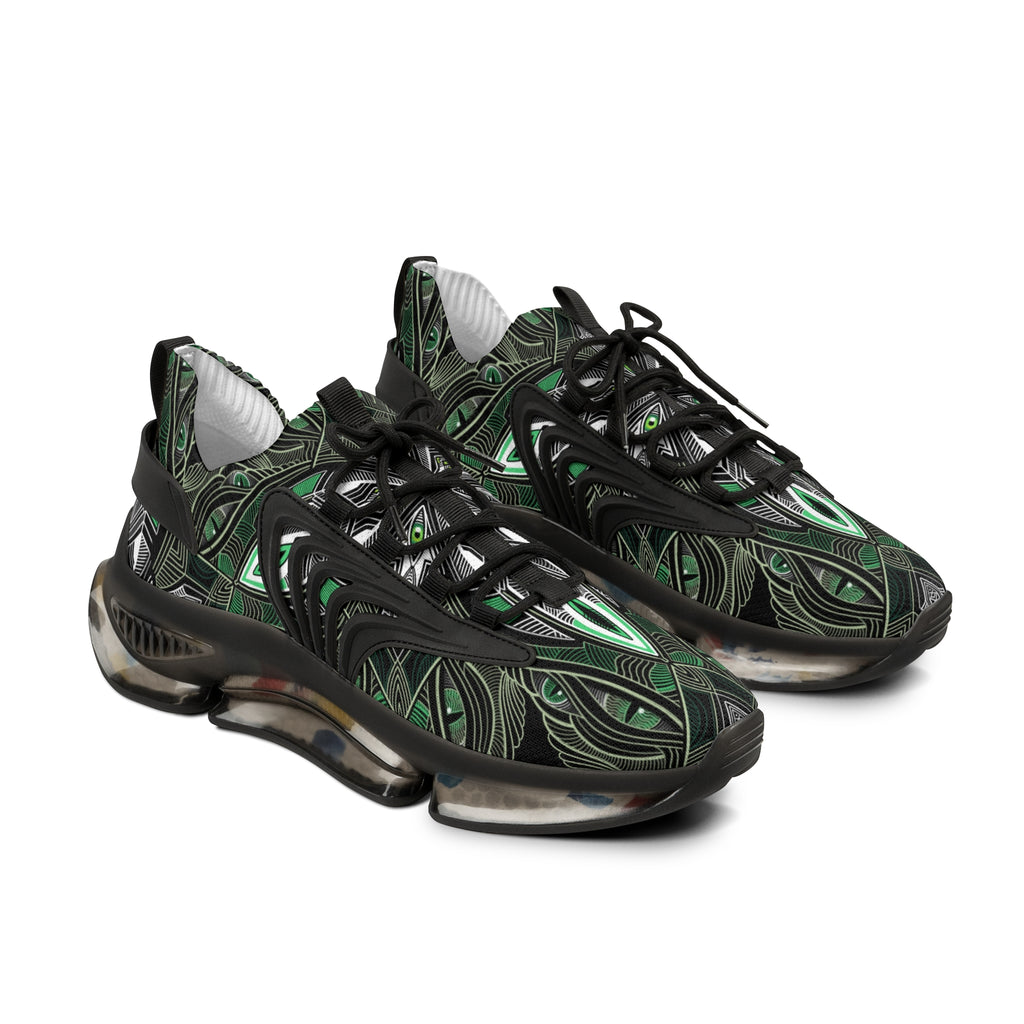 Men's Mesh Sneakers — Green Geometric Wave Athletic Shoes #ggs 4912