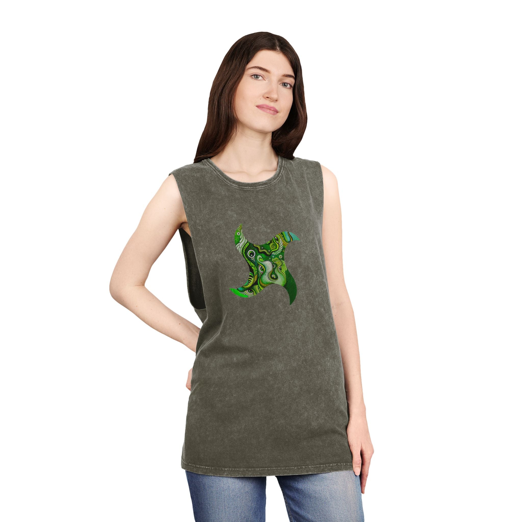 Stonewash Tank Top — Green Psychedelic Keyhole Design #sdf225598