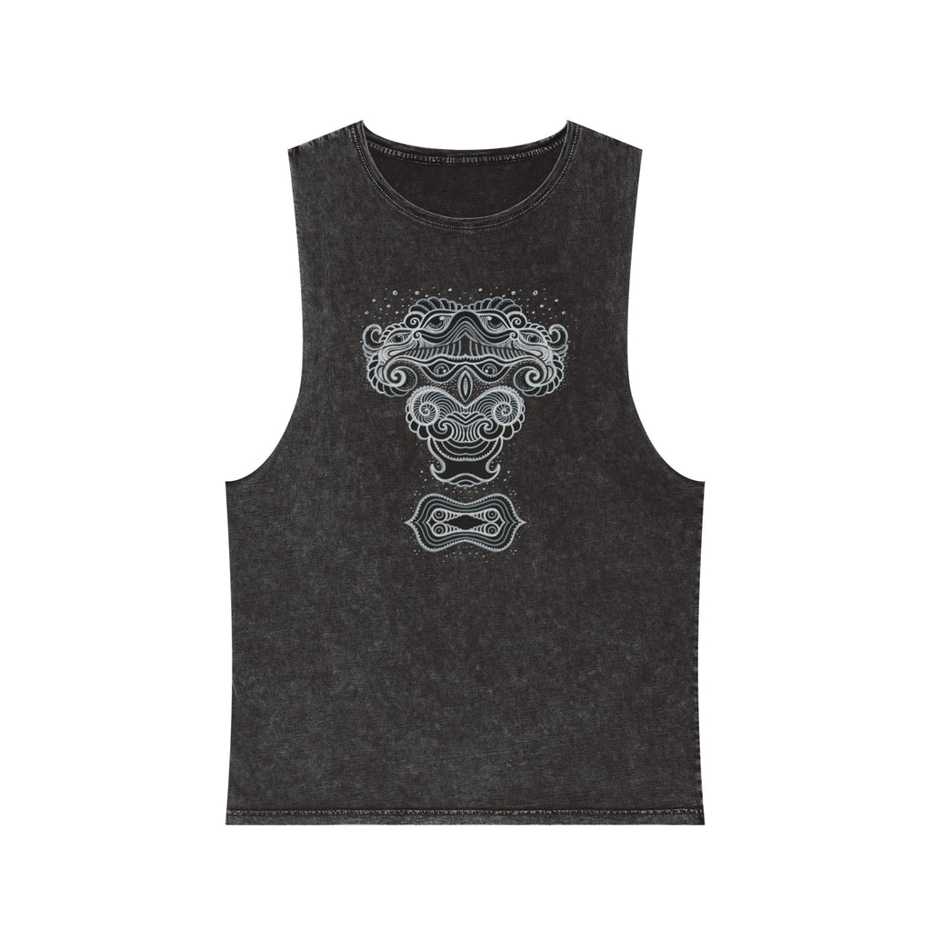 Stonewash Tank Top with Intricate Celtic Knotwork Design — Vintage Tribal Graphic #d33211