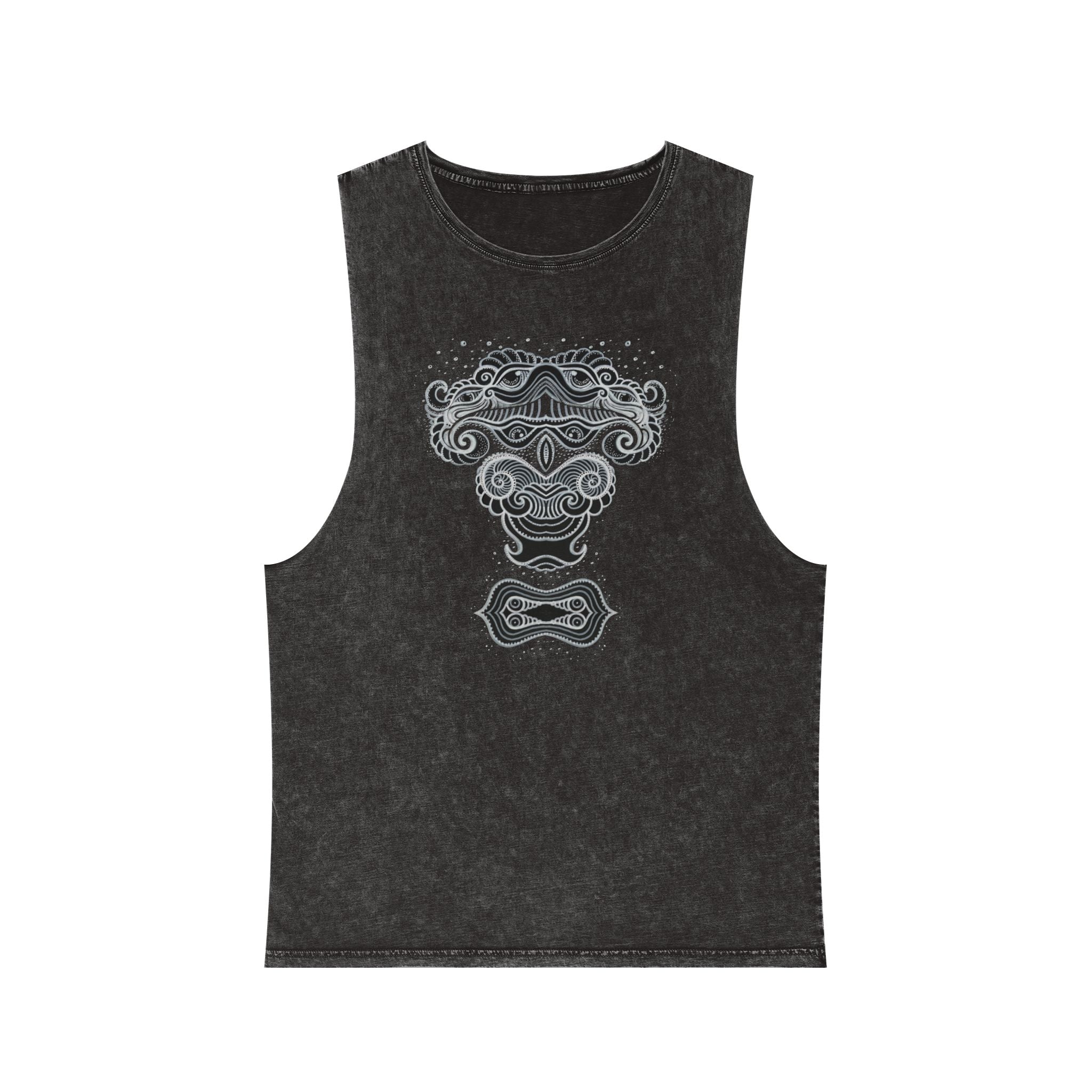 Stonewash Tank Top with Intricate Celtic Knotwork Design — Vintage Tribal Graphic #d33211