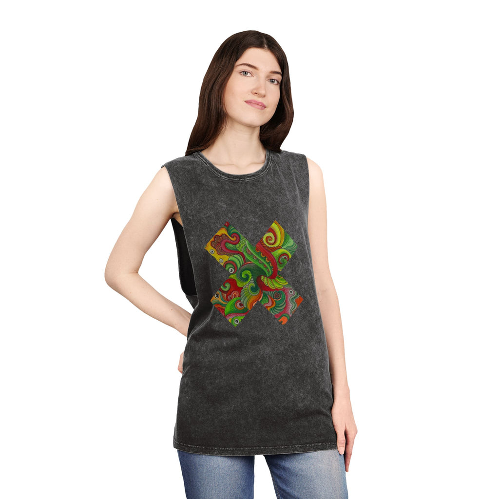 Psychedelic Floral X Stonewash Tank #lg97532