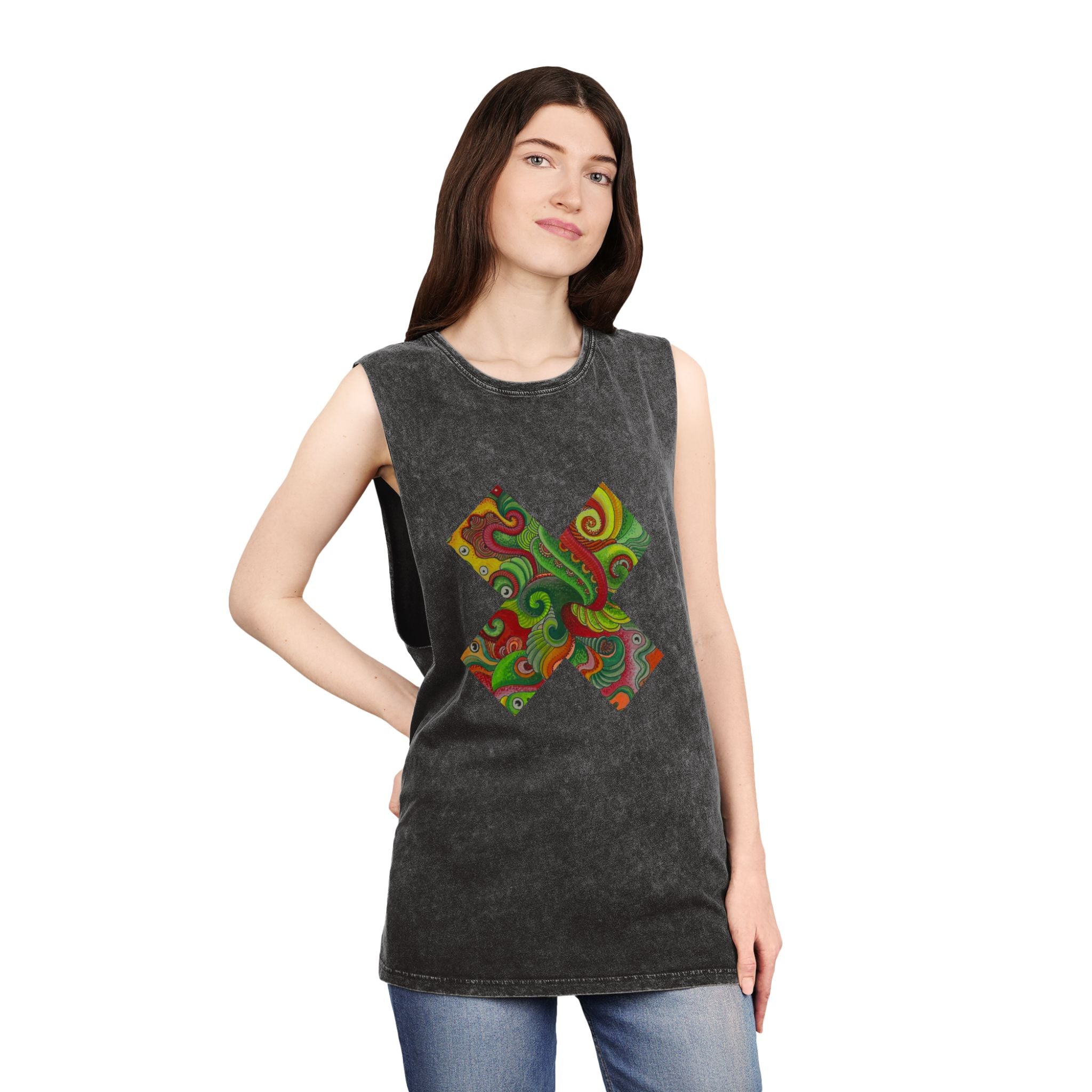 Psychedelic Floral X Stonewash Tank #lg97532