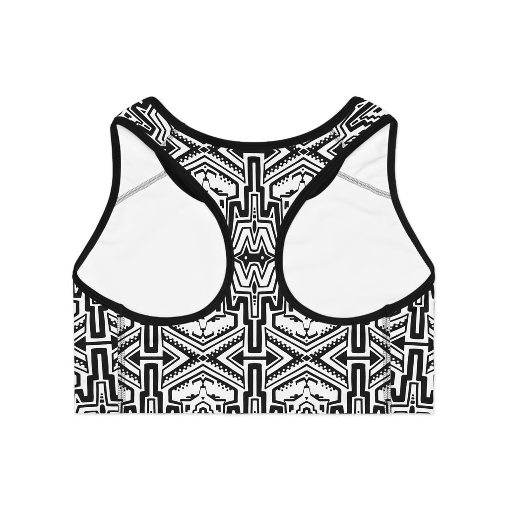 Black & White Tribal Pattern Sports Bra — Aztec-Inspired Activewear #y54333456