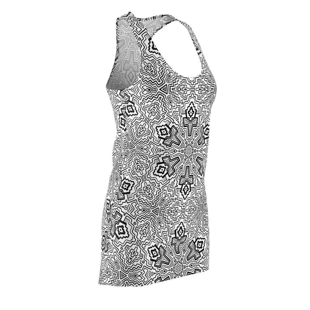 Kaleidoscope Geo Racerback Dress — Black & White All-Over Print #gd7610