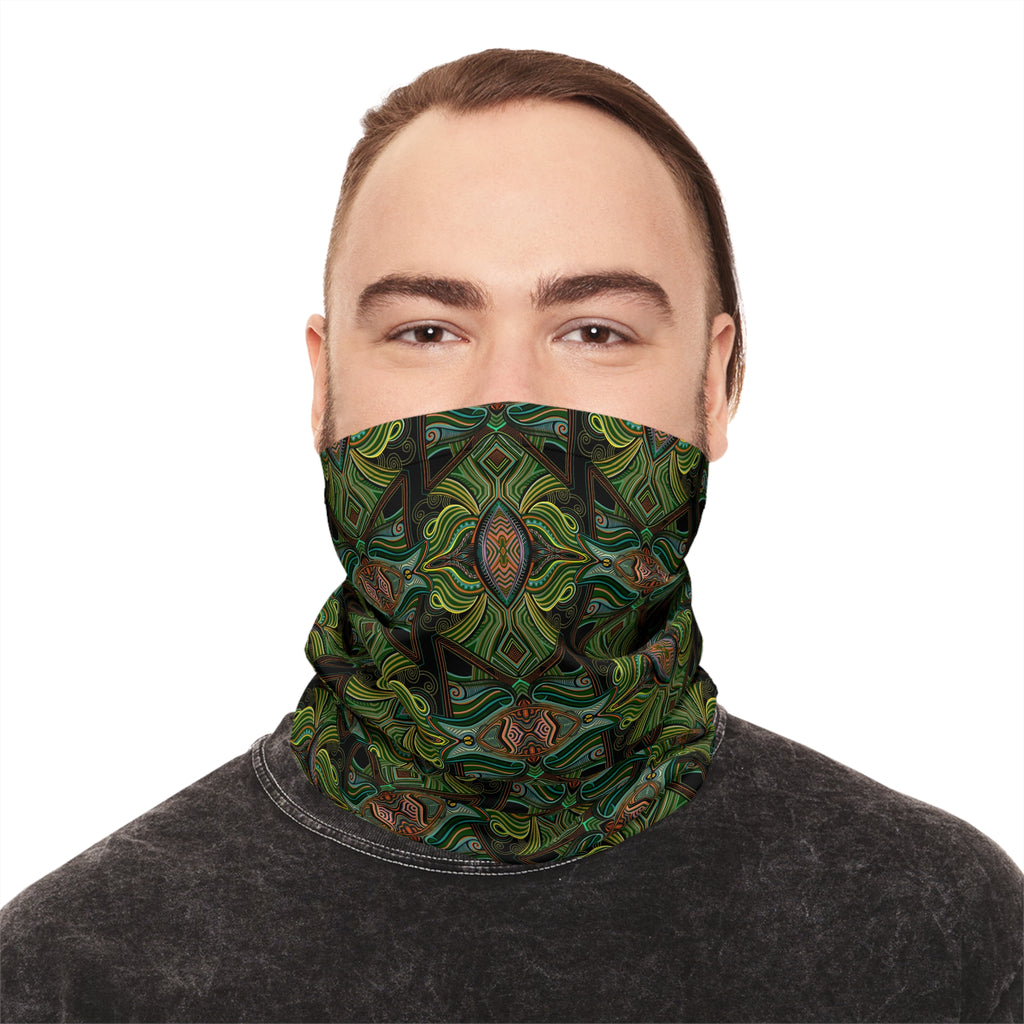 Green Geometric Neck Gaiter — Botanical Kaleidoscope Face Mask #ng4
