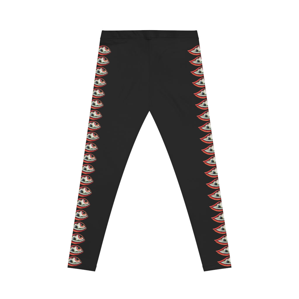 Eye-Stripe Women's Leggings — Black Side-Eye Pattern Yoga & Casual Pants #hgd0088633