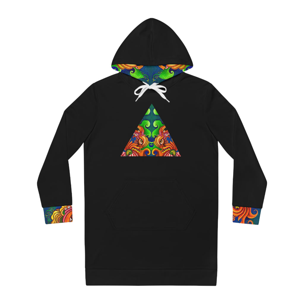 Women's Hoodie Dress — Psychedelic Triangle Floral Print Cozy Tunic #hd5643