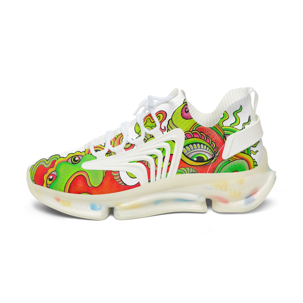 Psychedelic Floral Mesh Sneakers — Women's Colorful Retro Wave Athletic Shoes #d7843555