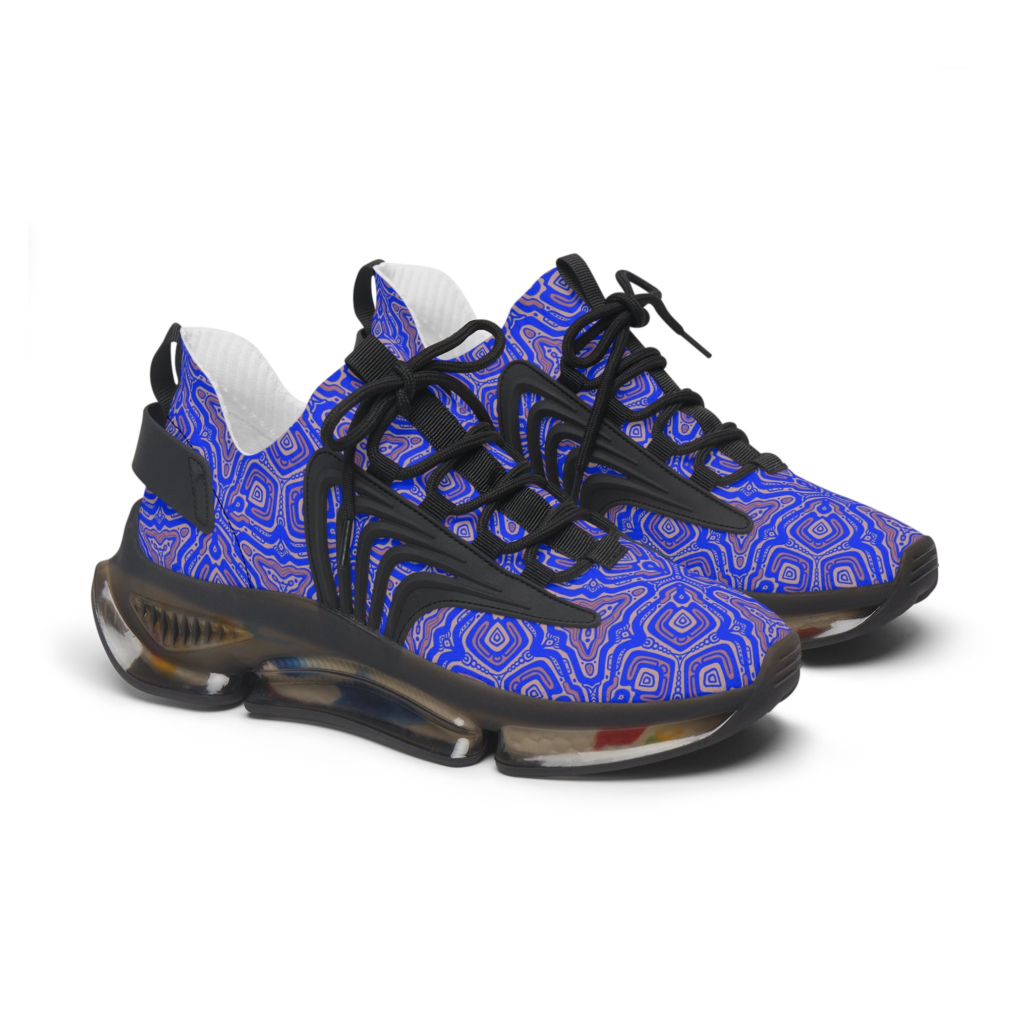 Mesh Sneakers — Blue Abstract Geo Pattern Women's Athletic Shoes #h975789