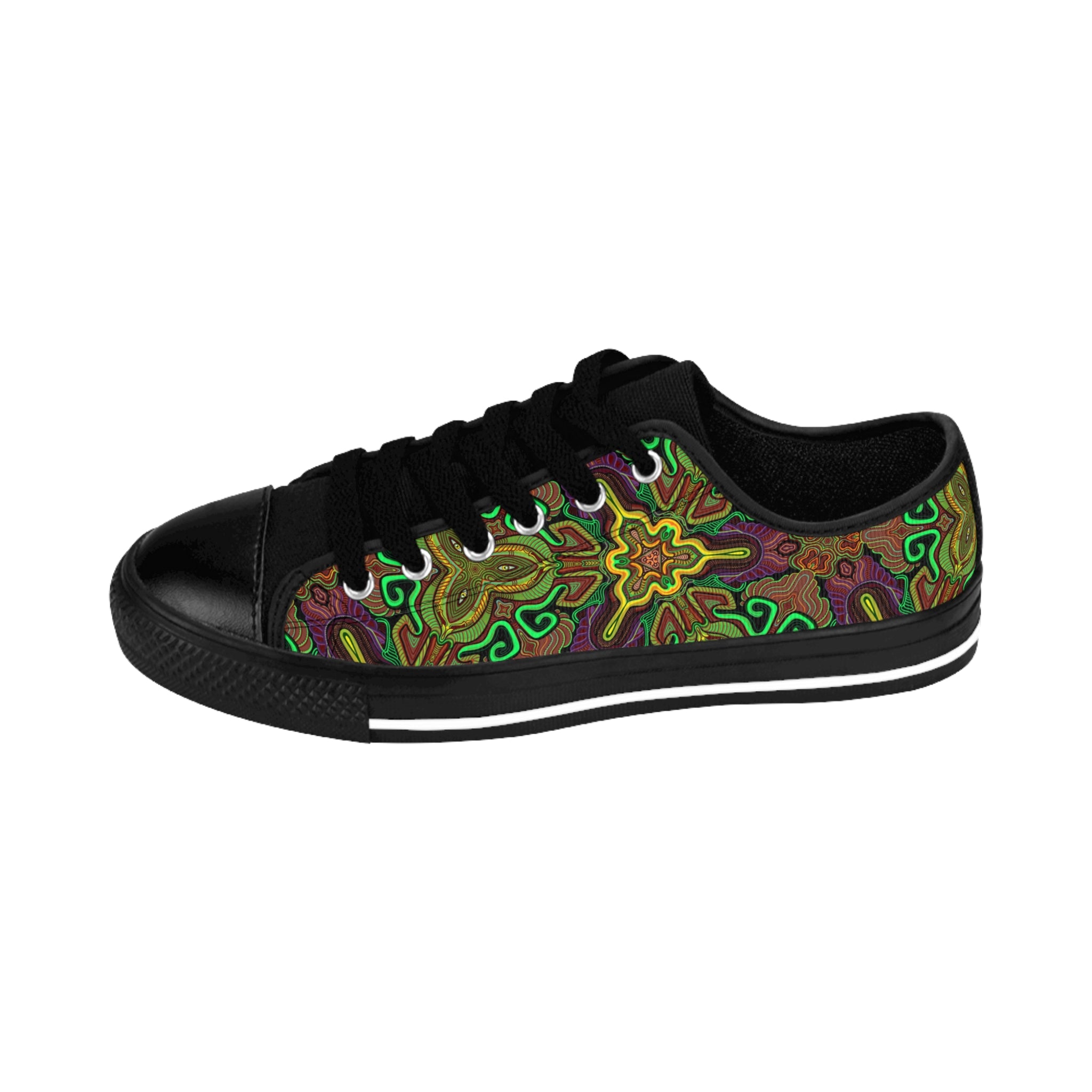 Women's Floral Psychedelic Low-Top Sneakers — Colorful Boho Canvas Shoes #kh7640