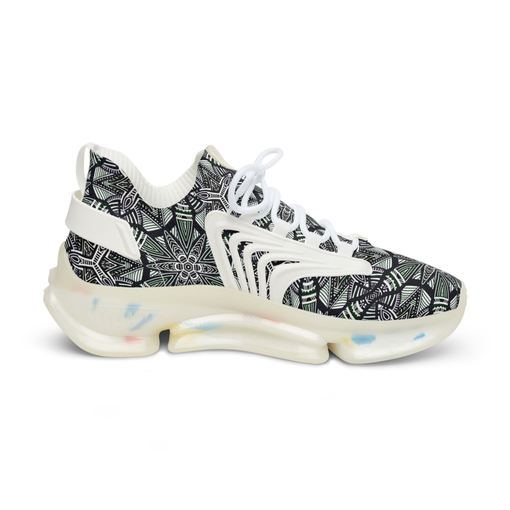 Men's Mesh Sneakers — Green Geometric Athletic Shoes #h08657