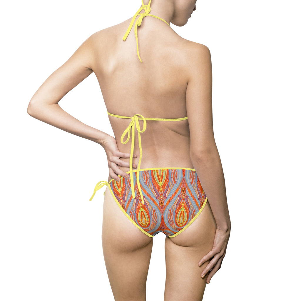 Retro Flame Pattern Bikini - Women's Tie-Side Triangle Swimsuit #wb789