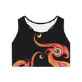 Floral Swirl Performance Sports Bra — Black Red Artistic Print #ir98