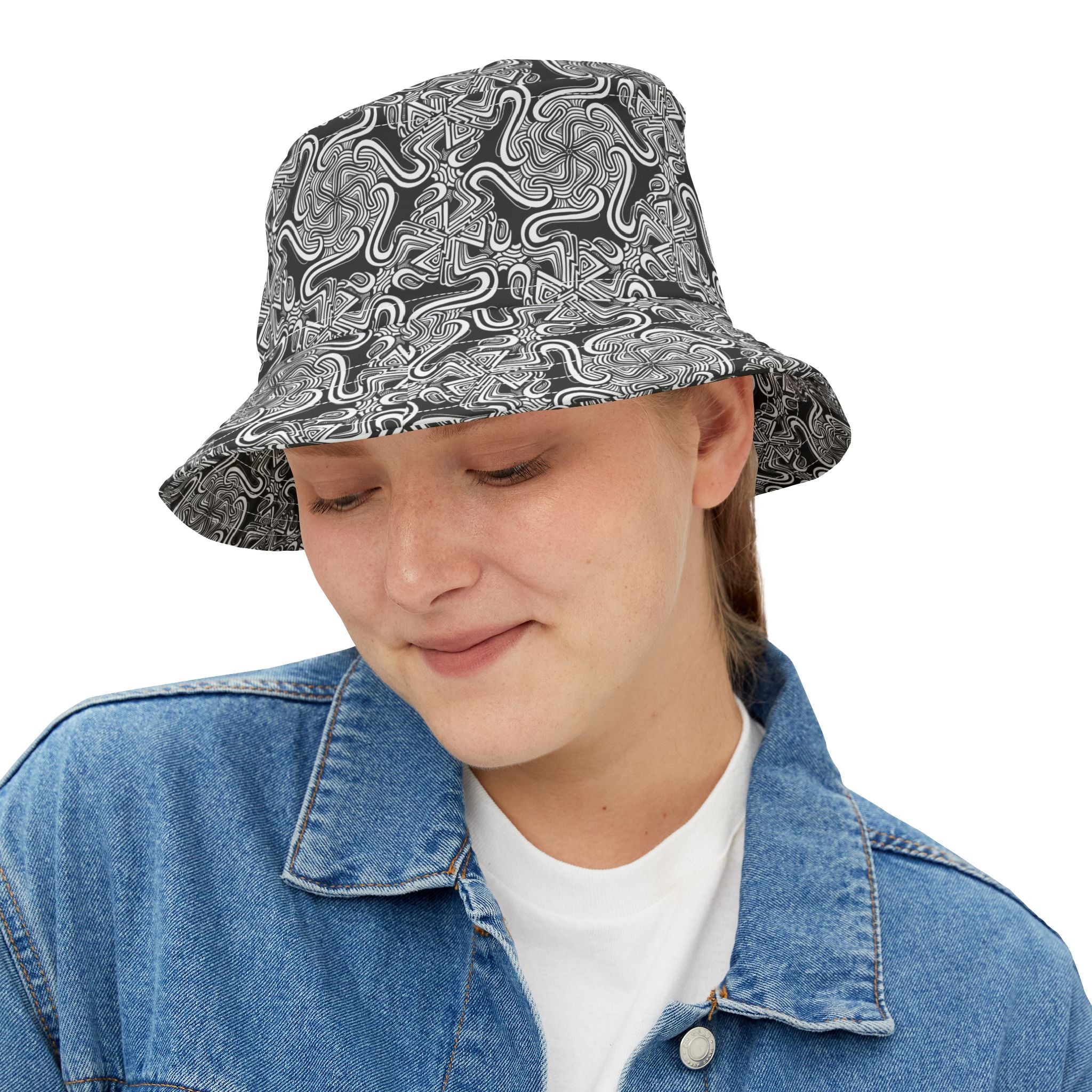 Gray Abstract Swirl Bucket Hat — All-Over Print Graphic Sun Hat #h986368