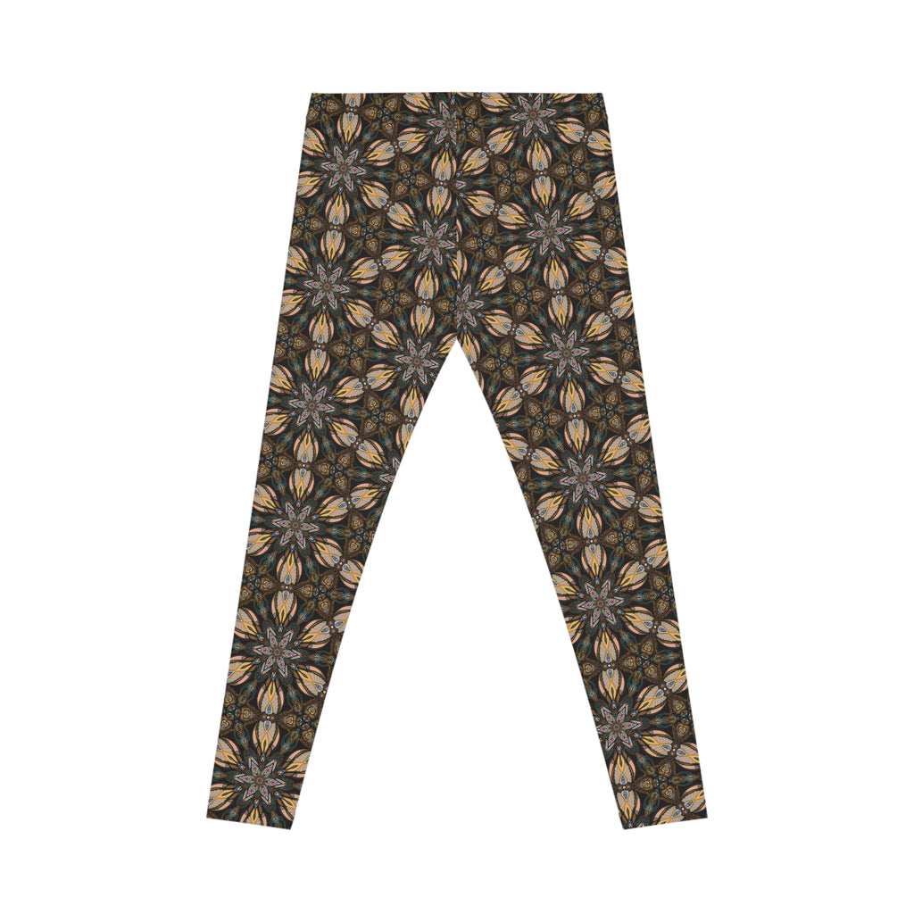 Kaleidoscope Floral Leggings — Earth Tone All-Over Print Yoga Leggings #f23465