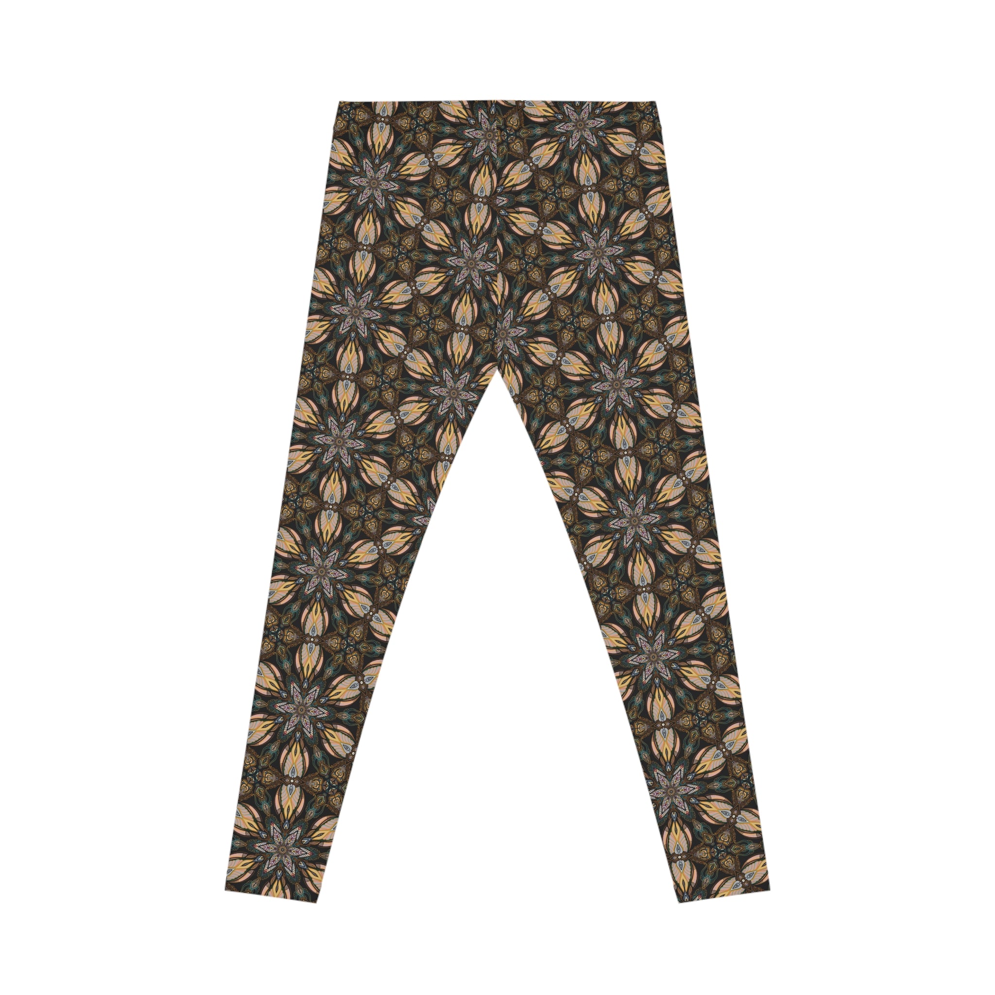 Kaleidoscope Floral Leggings — Earth Tone All-Over Print Yoga Leggings #f23465
