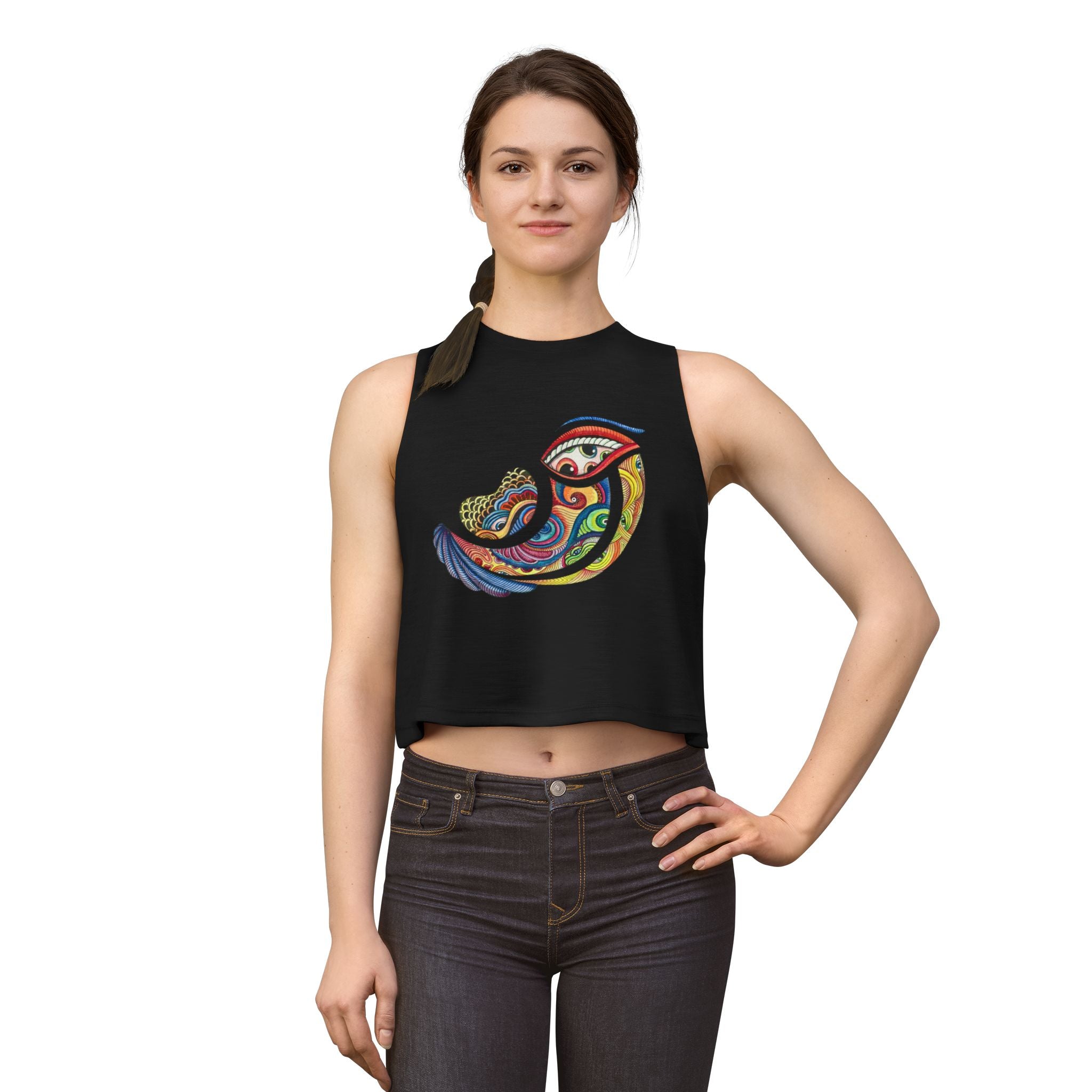 Crop Top — Colorful Psychedelic Bird Illustration Tank for Women #a364