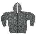 Kaleidoscope Geo Zip Hoodie — Green Black All-Over Print #f087497