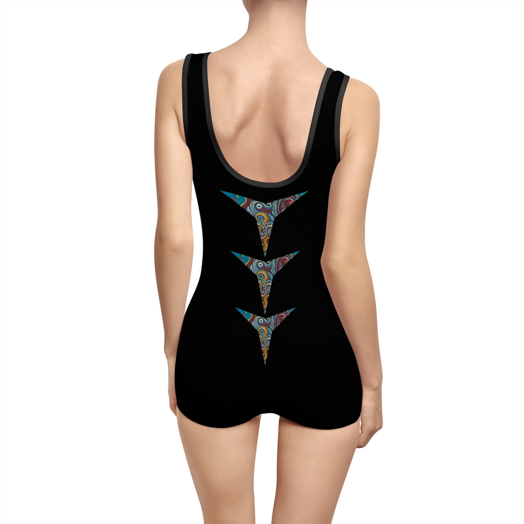 Vintage Paisley Jet Swimwear — Women's Retro One-Piece Swimsuit