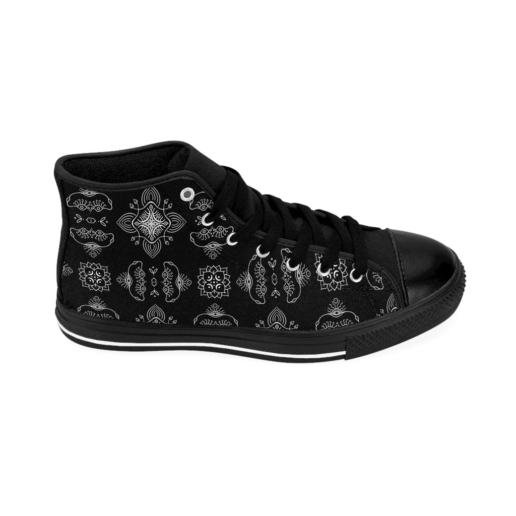 Women's High-Top Sneakers — Black Vintage Paisley Pattern #d2356