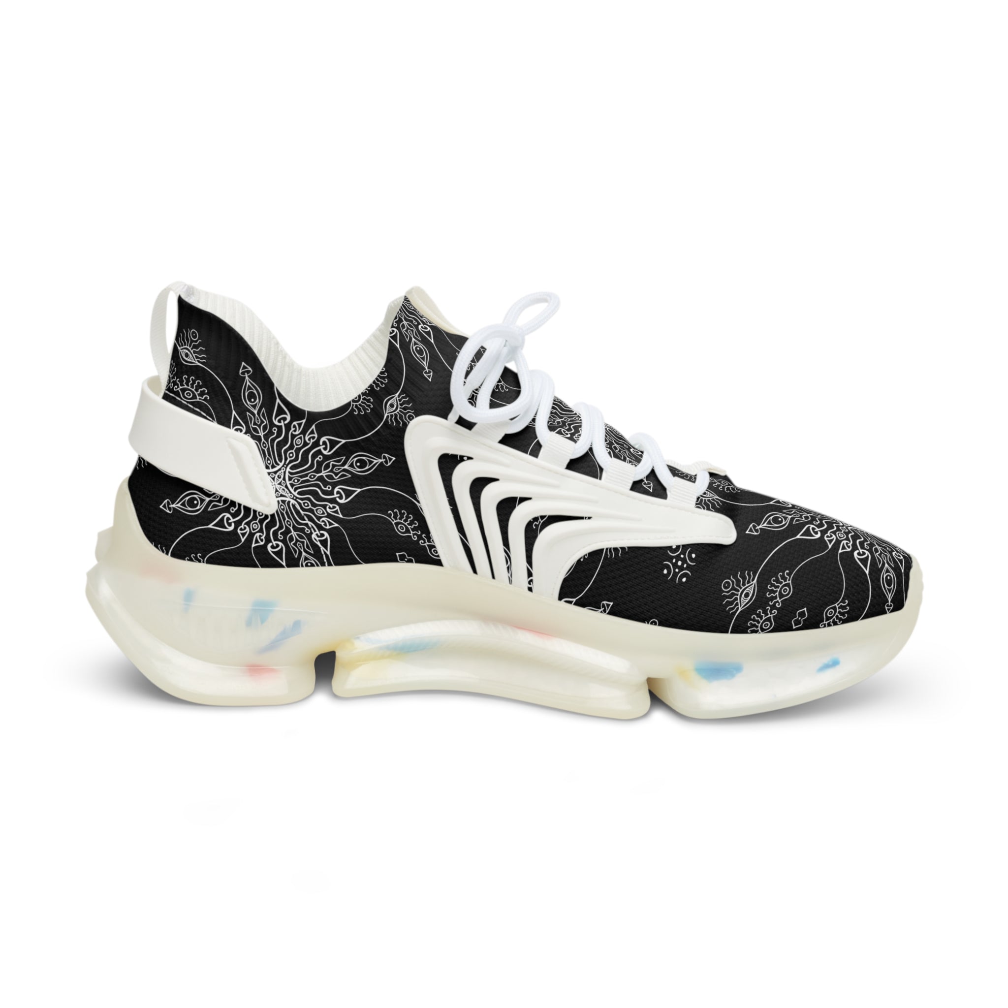 Mesh Sneakers — Black Mandala Athletic Shoes for Men #g76468