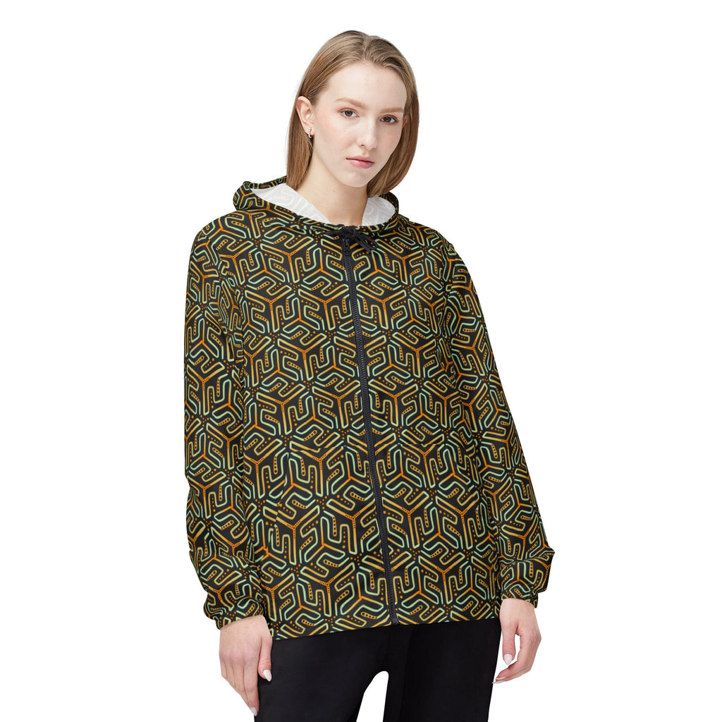Geometric Maze Print Windbreaker Jacket #wj2