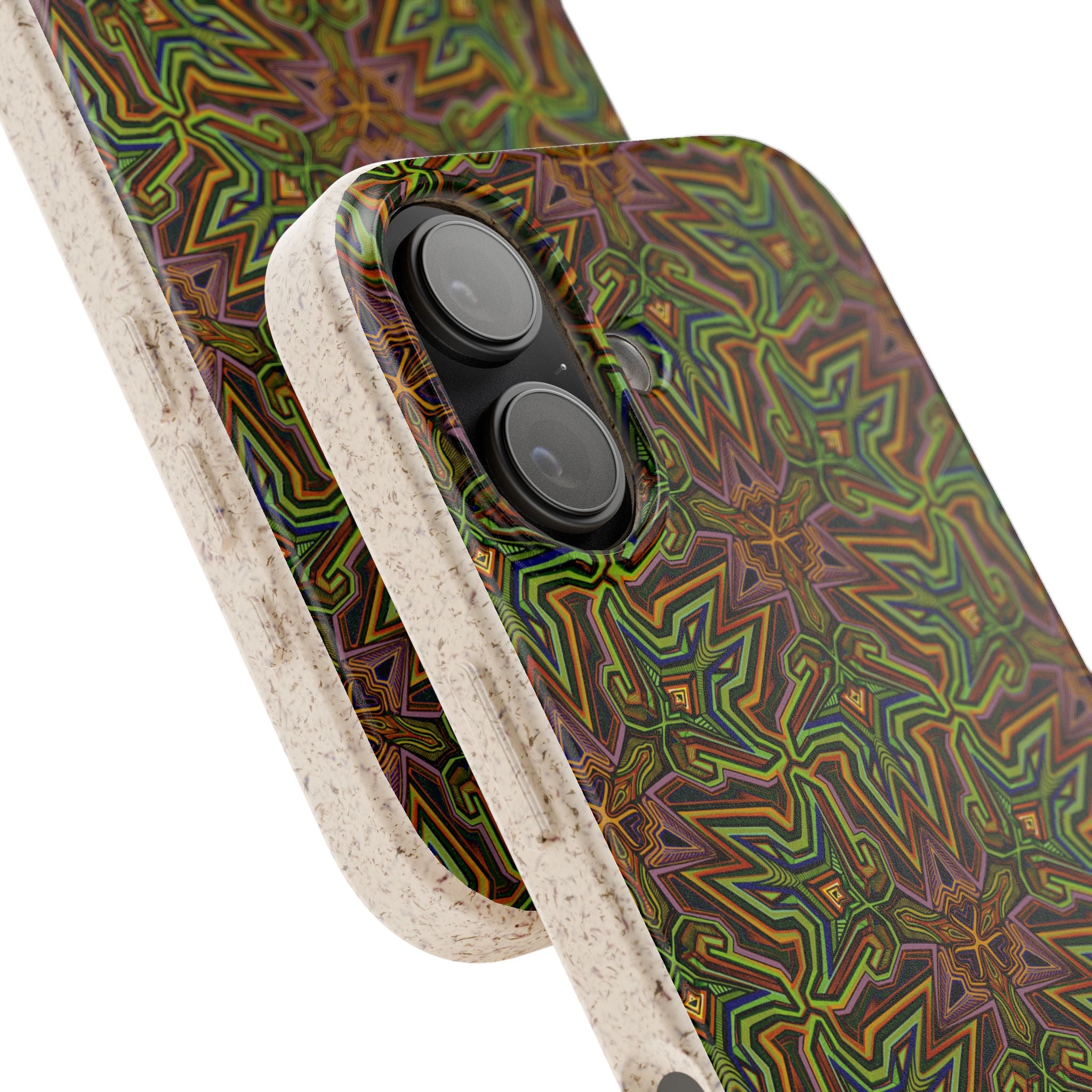 Biodegradable Phone Case — Earthy Green Kaleidoscope Pattern #c3