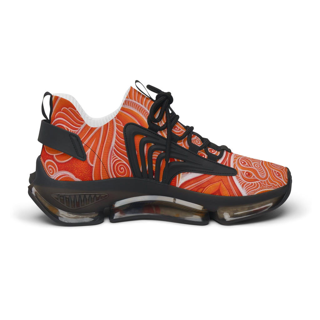 Women's Mesh Sneakers — Orange Abstract Wave Pattern Lightweight Running Shoes #out866900