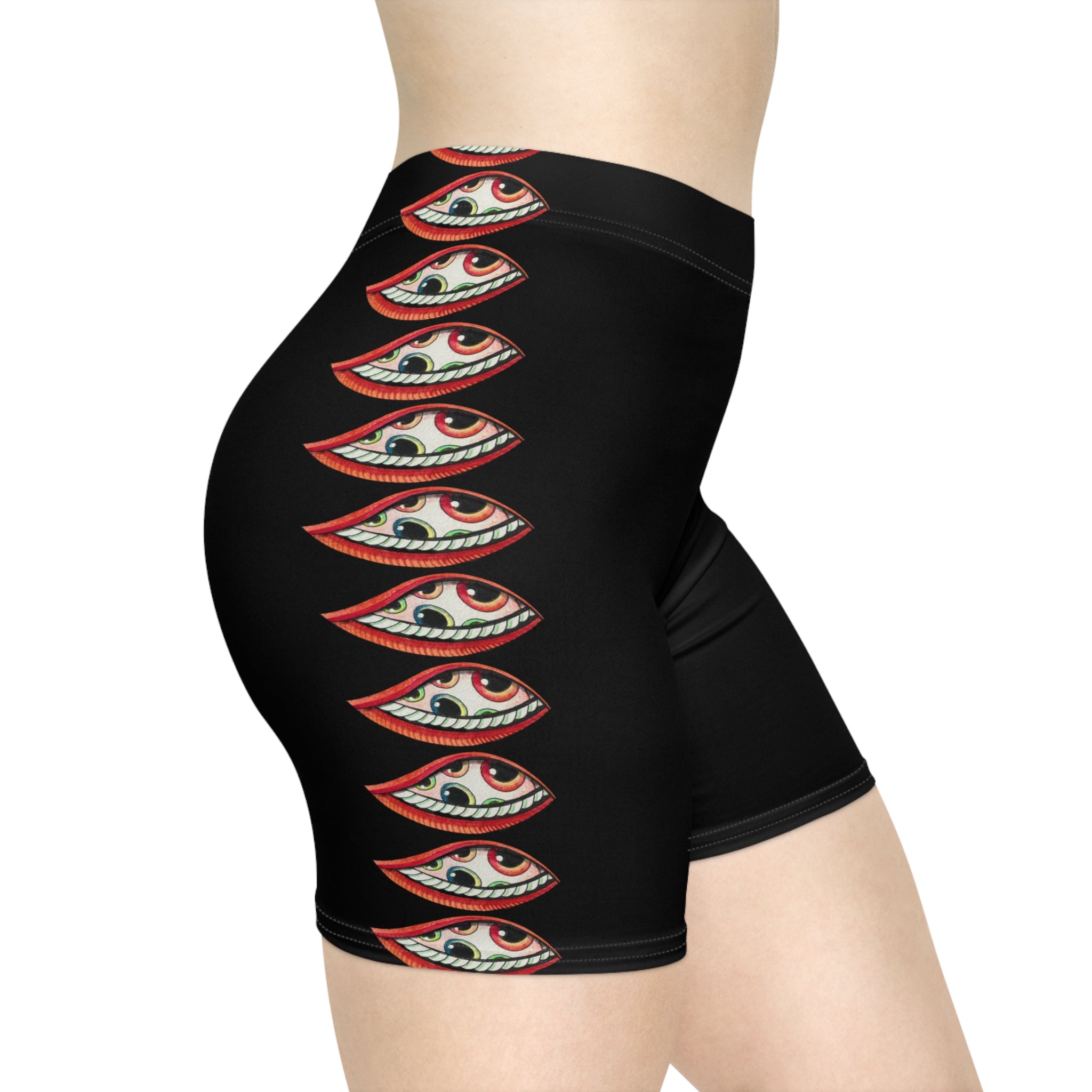 Eye Stripe Women's Biker Shorts — Gothic Black All-Over Print #f98467