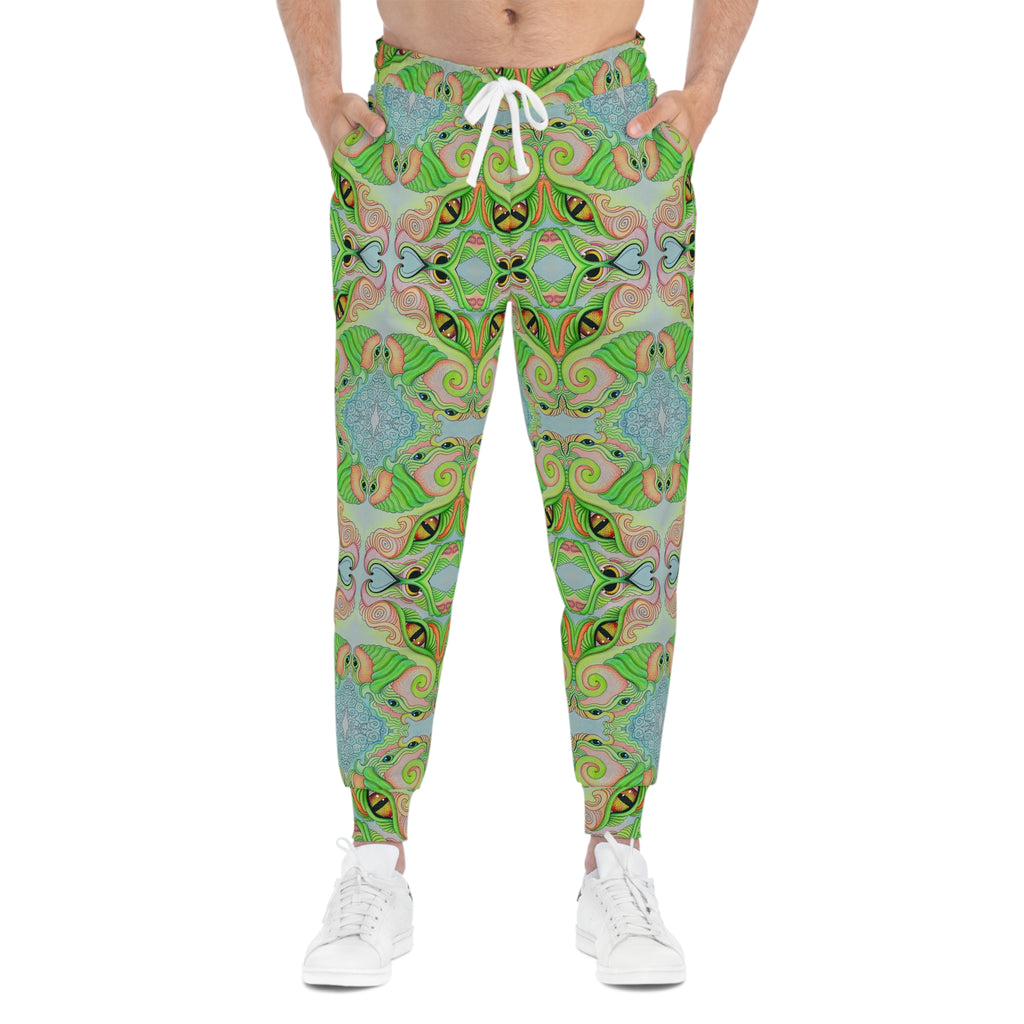 Green Kaleidoscope Athletic Joggers — Psychedelic All-Over Print Lounge Pants #df11663