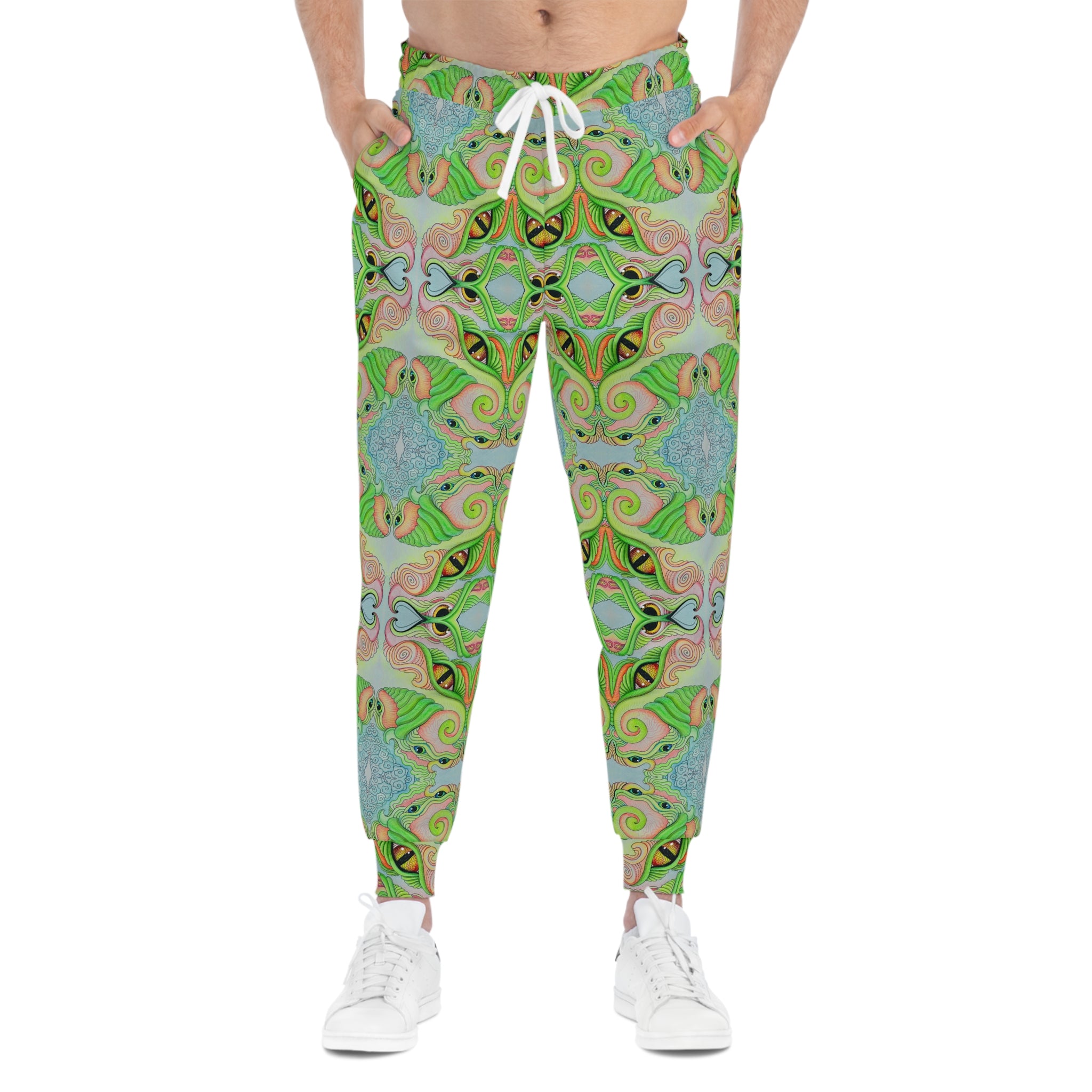 Green Kaleidoscope Athletic Joggers — Psychedelic All-Over Print Lounge Pants #df11663