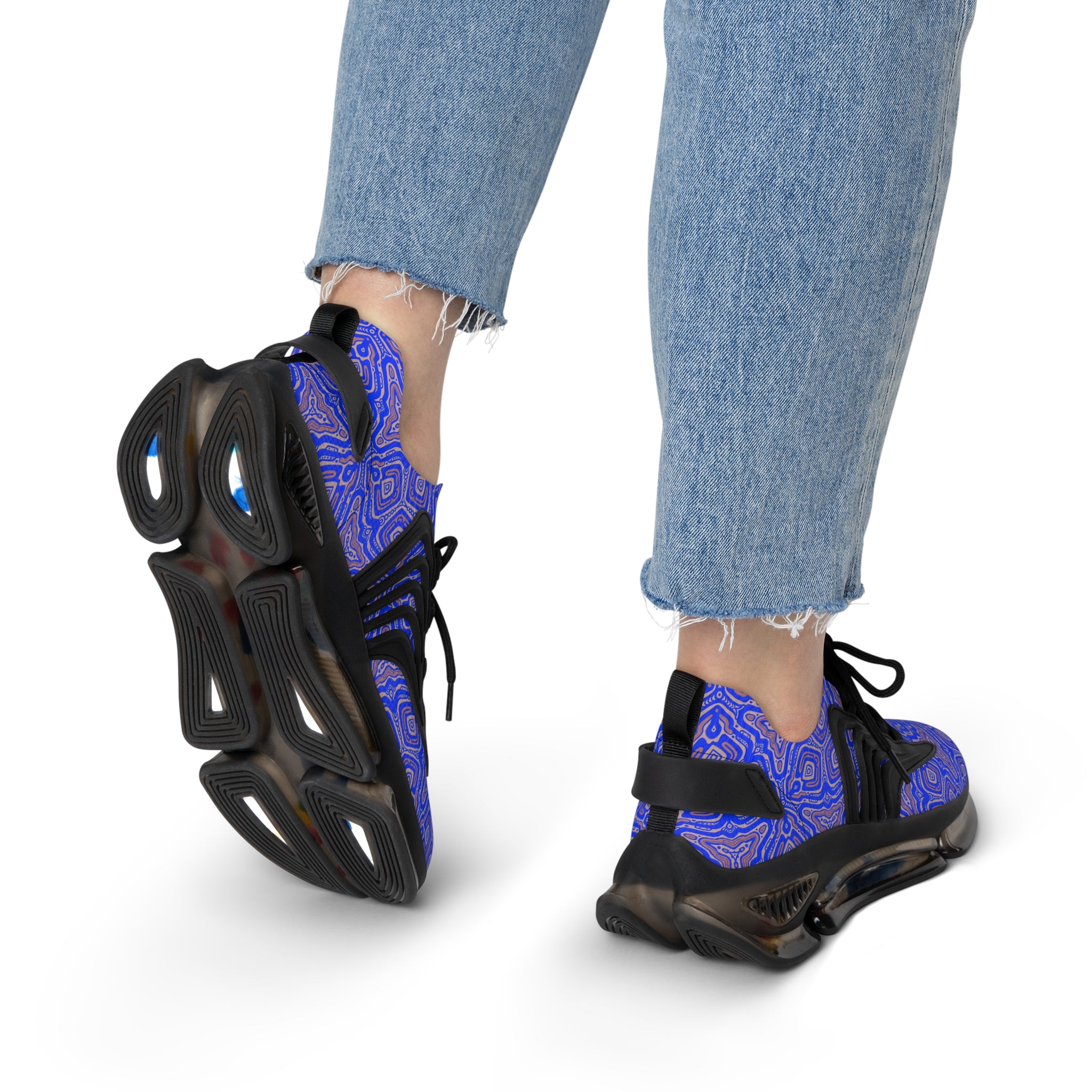 Mesh Sneakers — Blue Abstract Geo Pattern Women's Athletic Shoes #h975789