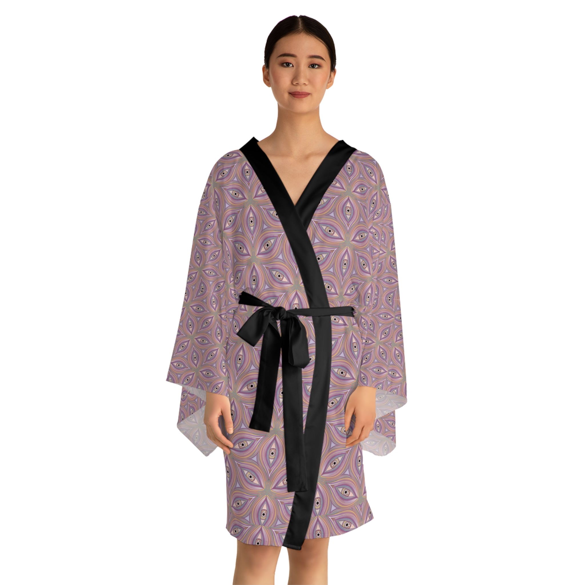 Pastel Geometric Kimono Robe – Pink Mandala All-Over Print