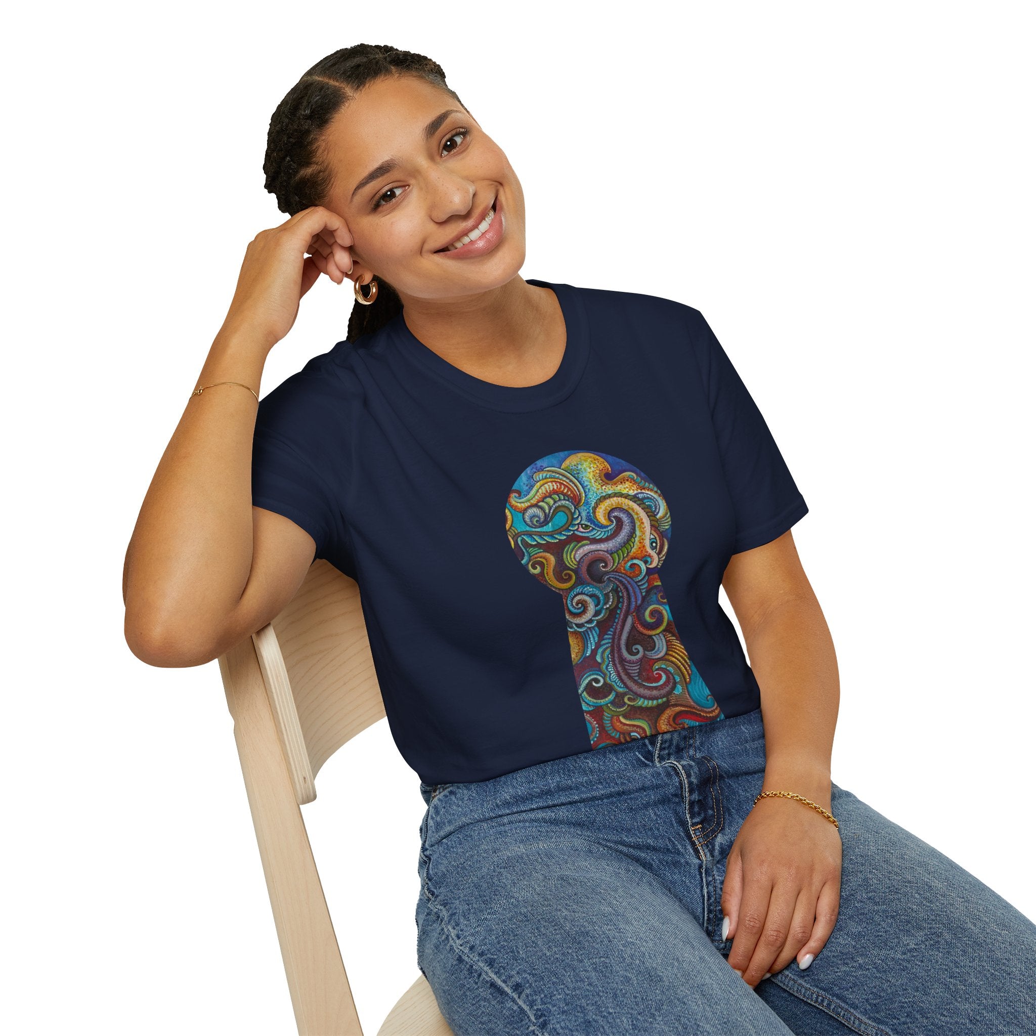 Psychedelic Keyhole T-Shirt — Colorful Swirl Art Tee #tsc8765
