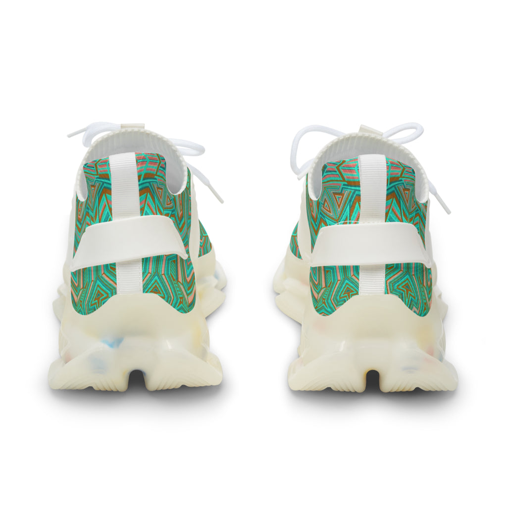 Green Geometric Mesh Sneakers — Men's Athletic Shoes with Kaleidoscope Pattern #khf87656